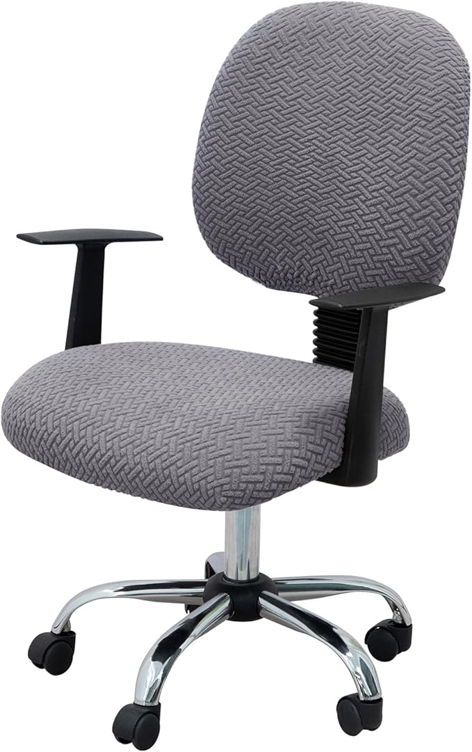MIFXIN Computer Office Chair Cover Stretch Elastic Slipcover 2 Piece Stretchable Jacquard Computer Chair Seat Covers Furniture Protector for Office Home, Only Covers, NO Chair (Grey)