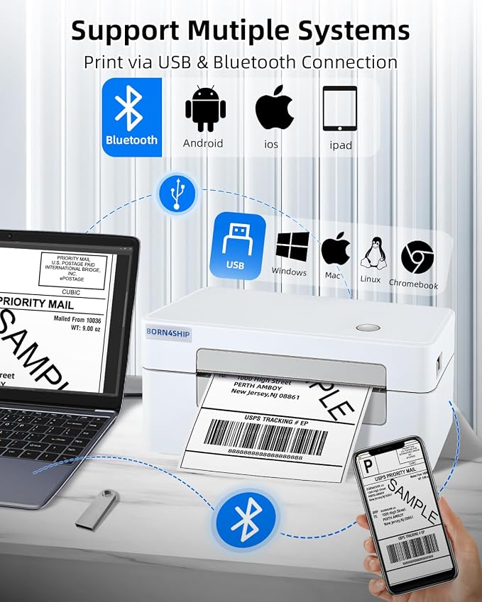 4x6 Thermal Shipping Label Bluetooth Printer for Business, Gray | Supports Amazon shipping. Compatible with iPhone, Android, iPad, Windows and macOS for shipping packages