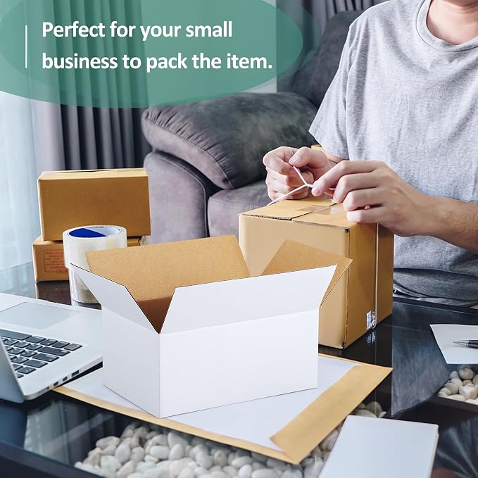 Eupako 30 Pack Small Shipping Boxes Assorted Sizes, White Corrugated Box Mailers, Cardboard Boxes for Packaging Small Business, Mailing, 6x4x4 & 8x6x4 & 9x6x4 10 PCS Each Small Boxes