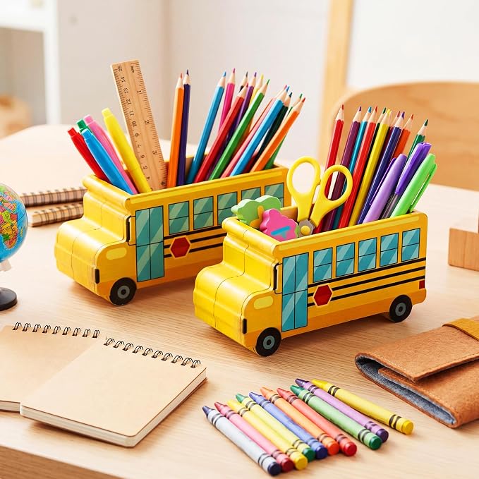 Yookeer 2 Pcs School Bus Magnetic Marker Holder for Classroom Whiteboard | Reusable Magnetic School Locker Organizer Decor, Wood Magnet Dry Erase Pen Holder, for Classroom Office Organizer Accessories