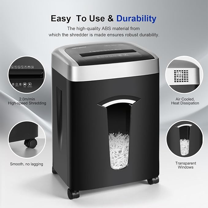 Wingwise 18 Sheets Paper Shredder Heavy Duty for Home Office | 120 Mins Runtime, P-4, 7.9 gal, Shreds CDs & Credit Cards
