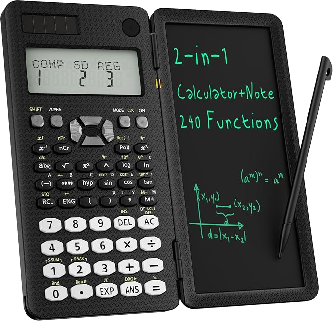 82MS Scientific Calculator 240 Functions 2-Line Display for Middle Students | ROATEE Scientific Calculator with Notepad, Middle and High Students Back to School Supplie, Foldable Solar & Battery Power
