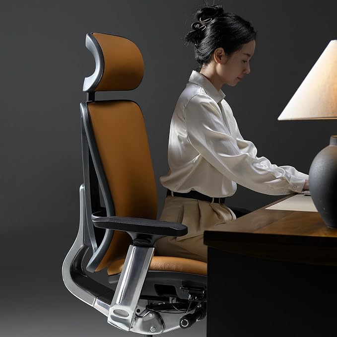 TOMU Genuine Leather Office Chair - Ergonomic Executive Office Chair for Boss and Manager, with Adjustable armrest, Headrest, Lumbar Support and Reclining Back- Luxury and Commercial