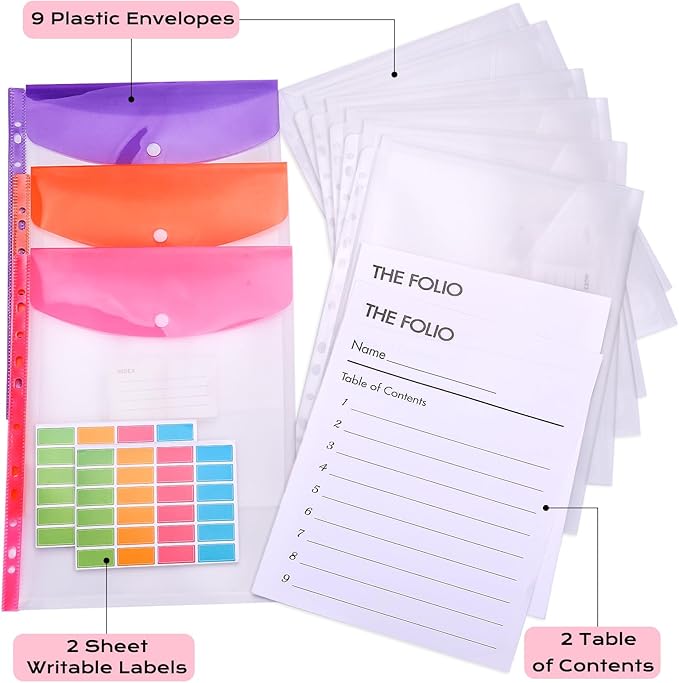 XKDOUS Important Document Organizer with 9 Pockets, Aesthetic Folio Folders 3-Ring Accordion Storage Binders Linen Expanding File Folder for Papers, Documents and Files
