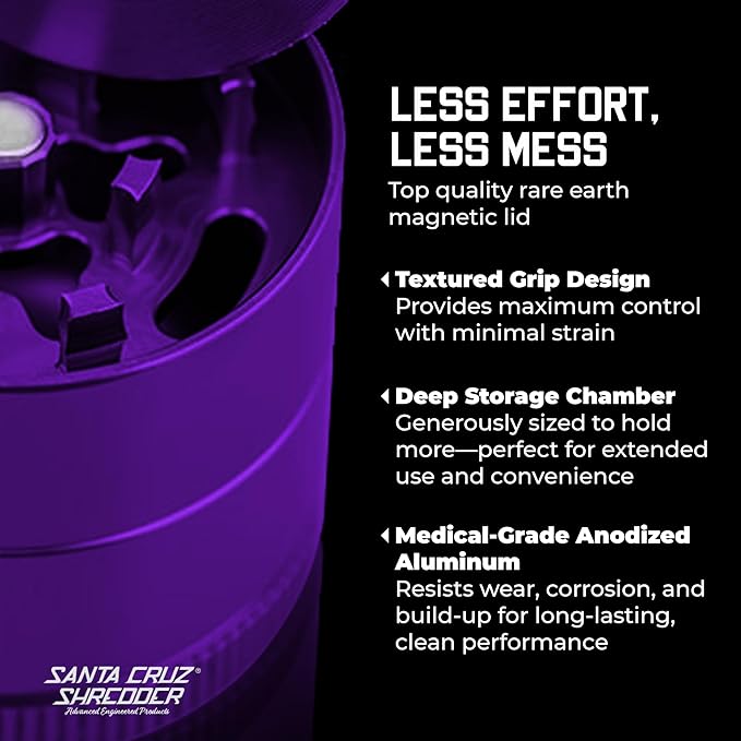 Santa Cruz Shredder Metal Herb Grinder Knurled Top for Stronger Grip 3 Piece Small 1.7" (Purple)