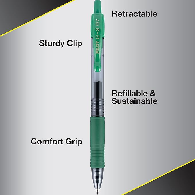 PILOT G2 Premium Refillable and Retractable Rolling Ball Gel Pens, Fine Point, Green Ink, 12-Pack (31025)