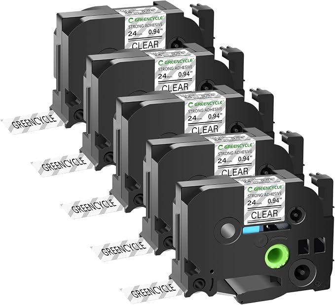 GREENCYCLE Extra Strength Label Tape TZe-S151 24mm 0.94" Laminated Clear Compatible for Brother P-Touch TZeS151 TZ-S151 TZe TZ 1 inch Black on Clear Label Tape for PT2730 PT9600 PTH500LI, 5 Pack