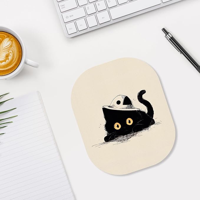 Small Mouse Pad, 6 x 7 Inch, Oval Mini Mouse Pad with Non-Slip Rubber Base for Laptop Wireless Mouse Keyboard Tray Mousepad, Cat Lying Down