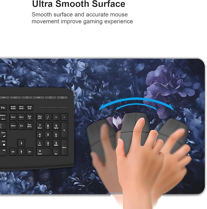 Floral Aesthetic Book Gaming Mouse Pad, Purple Dark Romanticism Desk Mat with Anti-Slip Base & Stitched Edges,35.4" x 15.7" in Table Mat for Computer Desktop, Beautiful Workstation Decor