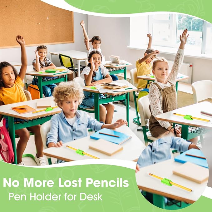 20 PCS Adhesive Pencil Holders for Desk, Silicone Pen Holder for Notebook Wall Clipboard, Durable Pencil Holder for Classroom School Office Home Teacher Student Supplies, Green