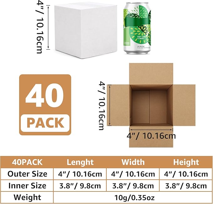 EXYGLO 40 Pack 4x4x4 Shipping Boxes for Small Business, White Corrugated Cardboard Small Box for Packaging, Moving, Mailing, and Storing