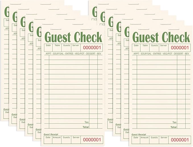 Guest Checks Books for Servers, Server Note Pads, 12 Pack, Natural Color Paper, Waitress Notepad for Restaurants, Waitress Accessories, 600 Sheets, Green