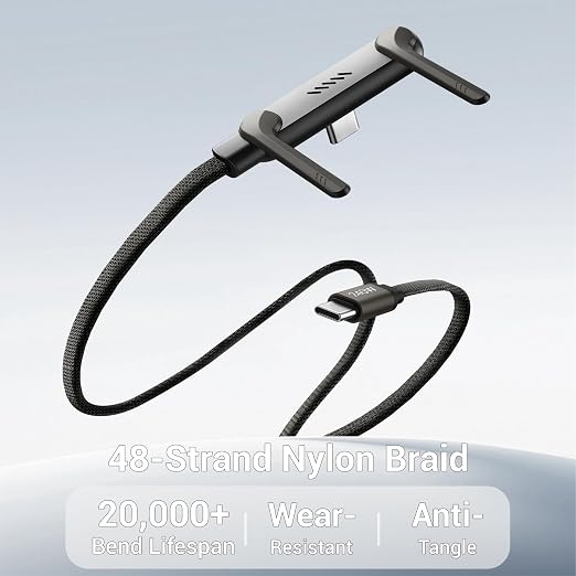 2-in-1 Invisible Stand Fast Charging Cable 65W USB-A Braided Fast Charging Cable Built-in Phone Stand 2 in 1 Phone Holder Cable for Suitable for Gaming Office and Travel Black 2Pack