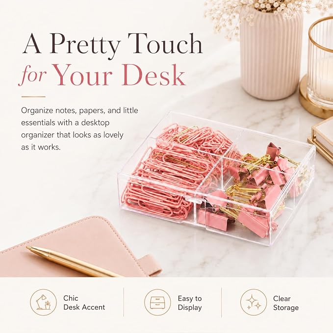 Paper Clips and Binder Clips Set, Pink & Gold, Assorted Size Clips | 165-Piece Decorative Paper Clip Set, Cute Desk Accessories for School, Home, Office, Desk, Planners and Documents, 2 Pack