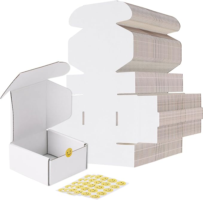 RLAVBL 4x4x2 Shipping Boxes Set of 100, White Corrugated Cardboard Box for Packing, Mailing, Business