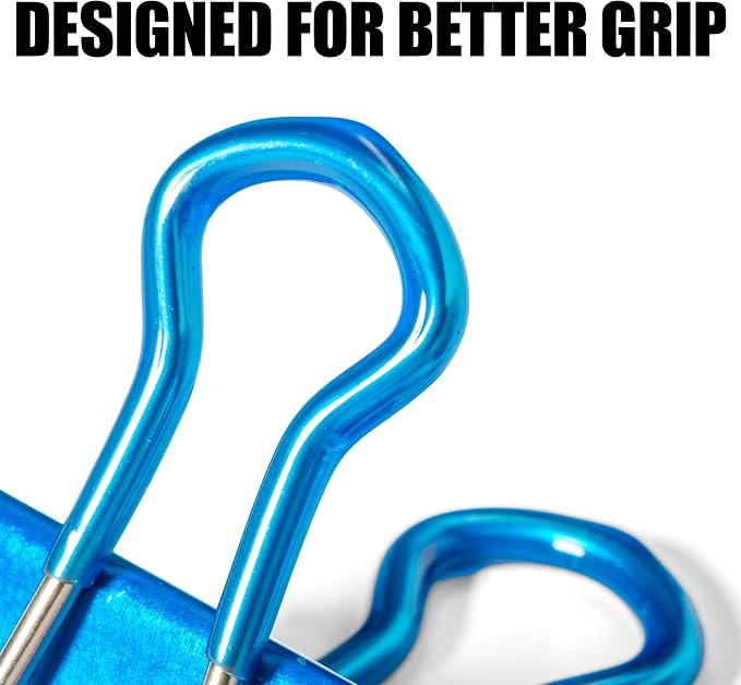 Officemate 31054 Easy Grip Medium Binder Clips, 6 packs of 12 clips each, assorted metallic colors.