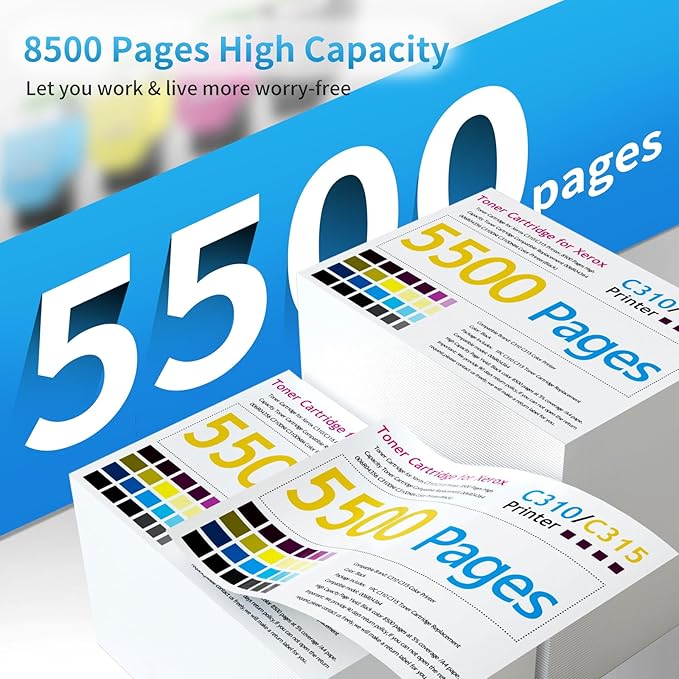 Cyan Toner for Xerox C315 C310 Printer,5,500 Pages High Capacity Ink Cartridge Replacement 006R04365 Code Compatible 006R04357 Standard Capacity C310/DNI C315/DNI Color Multifunction Printer(Cyan)