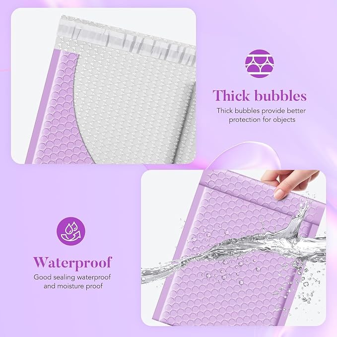 Fuxury Bubble Mailers 6x10" 600 Pack Lavender Bubble Shipping Envelopes | Usable Size 6x9" #0 Cute Bubble Padded Mailer Thick Padded Envelopes for Mailing Jewelry,Makeup, Bulk