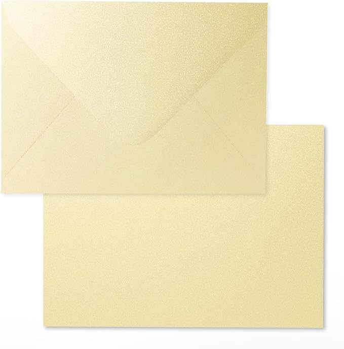 Shimmer Cream Envelopes 5.25 x 7.25 inches 100 PCS, 120 GSM Goefun A7 Euro Flap Envelopes with Gummed Seal for 5 x 7 Cards, Anniversaries, RSVP Invite, Wedding