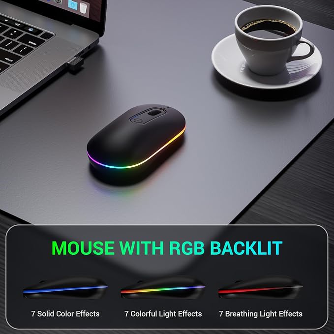 Wireless Keyboard and Mouse Combo, Lovaky 2.4G Full-Sized Ergonomic Keyboard Mouse, 3 DPI Adjustable Cordless USB Keyboard and Mouse, Quiet Click for Computer/Laptop/Windows/Mac (RGB Rainbow, 1 Pack) | Backlit, Low profile Keys, 3 DPI Adjustable, 2.4G ...