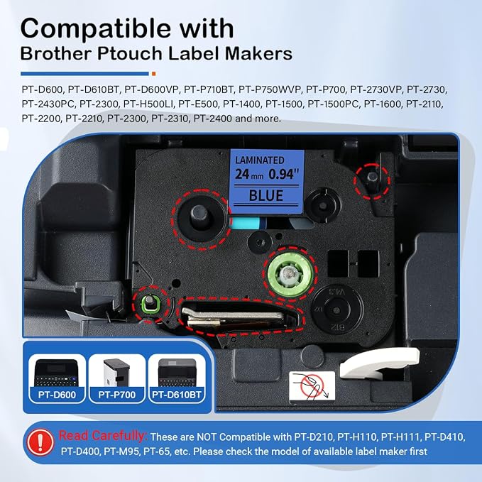 24mm Label Tape Blue TZe-551 Replace for Brother P Touch Label 1 Inch | Compatible with TZe TZ Tape 24mm 0.94 Laminated TZe551 for Brother PT-D600 PT-D610BT PT-P710BT P700 P750W, 4-Pack