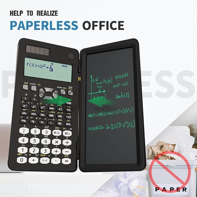 991MS 349 Functions 2-Line Display Scientific Desk Calculator with Notepad | ROATEE Scientific Calculator Back to Middle High School Supplies for Students Solar & Battery Powered, Foldable Easy to Carry