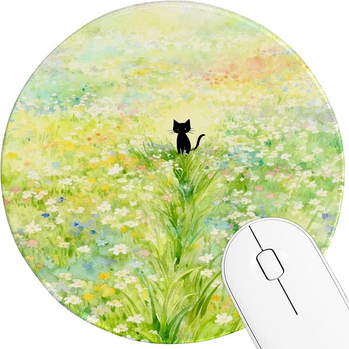 Round Mouse pad, high-end Texture, Sewn Edge Design, Anti-Slip Rubber Base. 8.6 x 8.6 inches (Meadow)