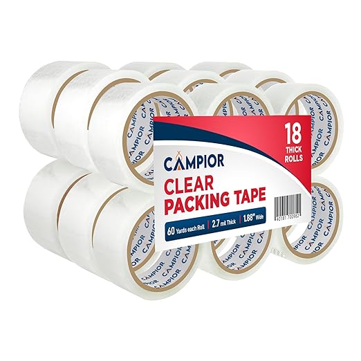 18 Rolls Clear Packing Tape 2 Inch Wide – Strong Adhesion & Durable 1.7 Mil Thickness Clear Packing Tape for Moving, Shipping & Storage – Smooth Unwinding Packaging Tape Refill, 60 Yards Per Roll