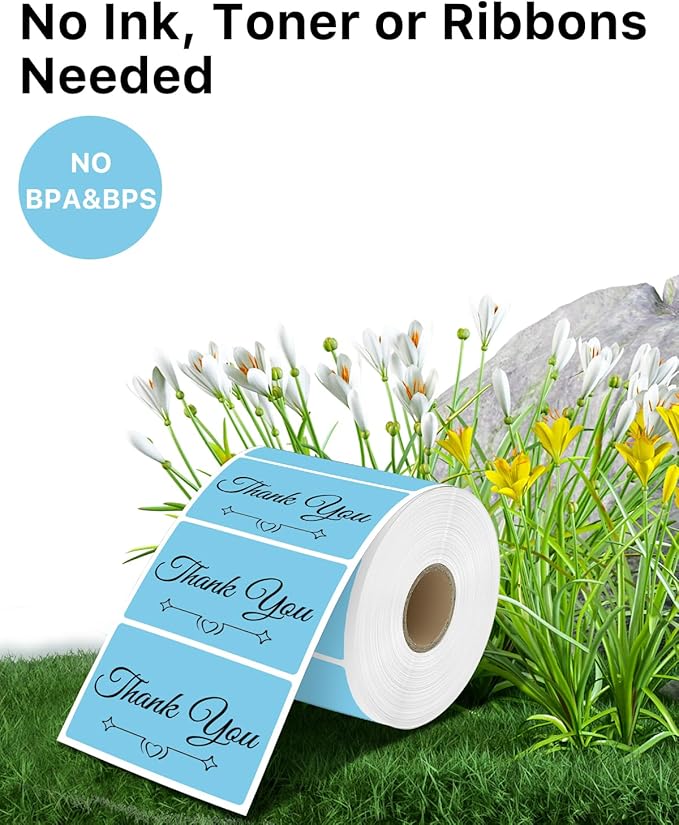 iEager 3" x 2" Thermal Labels, Rectangle Thermal Printer Stickers, Self-Adhesive Durable Sticker with Perforation Line, 500 Labels/Roll, Blue