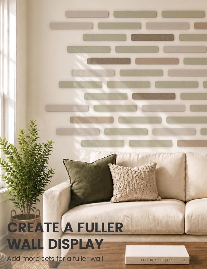 Fluxynara 13" x 2" Felt Wall Panels, Linen Dusk | 8-Pack Includes 50 Push Pins and Adhesive Tabs for Photos, Notes and Decor in Bedroom Doors, Home Office or Studios