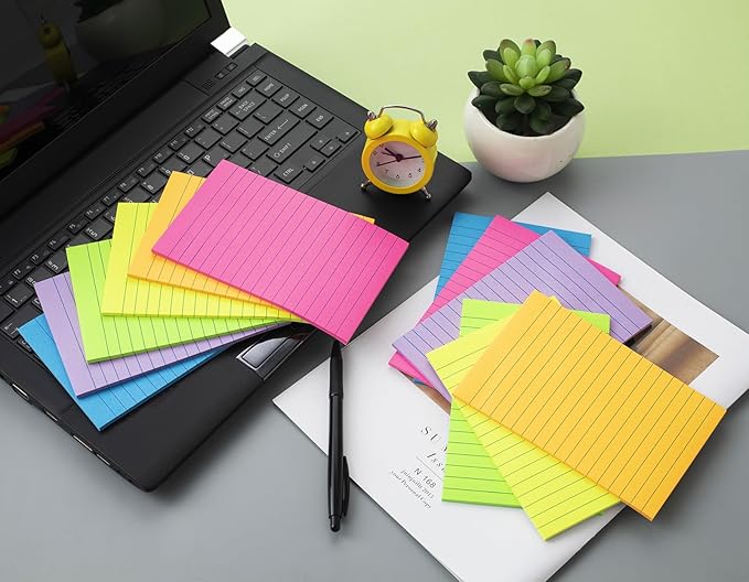 (12 Pack) Lined Sticky Notes 4x6 in,Bright Large Notepads with Lines | Ruled Stickies Super Sticking Power,Office School Memo Note Pads,Post on Windows Doors,Recyclable,Easy to Write on