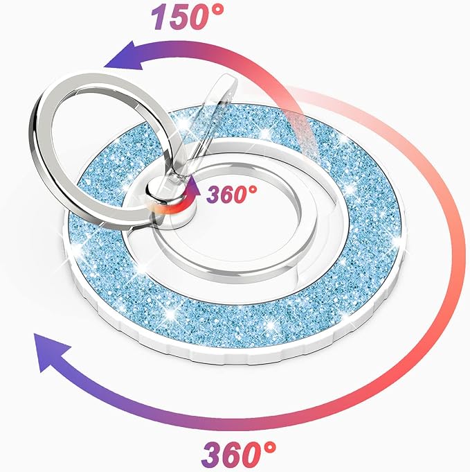 Magnetic Phone Ring Holder for magsafe, Glitter Magnetic Grip Compatible with iPhone 17 16 15 14 13 12 Pro max,Pro,Plus,Mini, Pixel 10 Series Mag Safe Accessories, Kickstand,Grey Blue