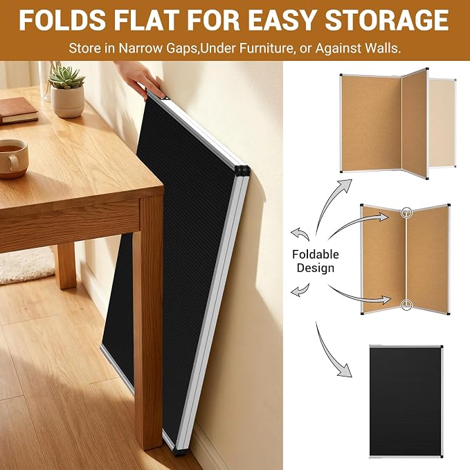 Cork Board 48 X 36, Foldable Bulletin Board with Silver Aluminium Frame,Large Cork Boards for Walls, Cork Bulletin Board for School, Home & Office