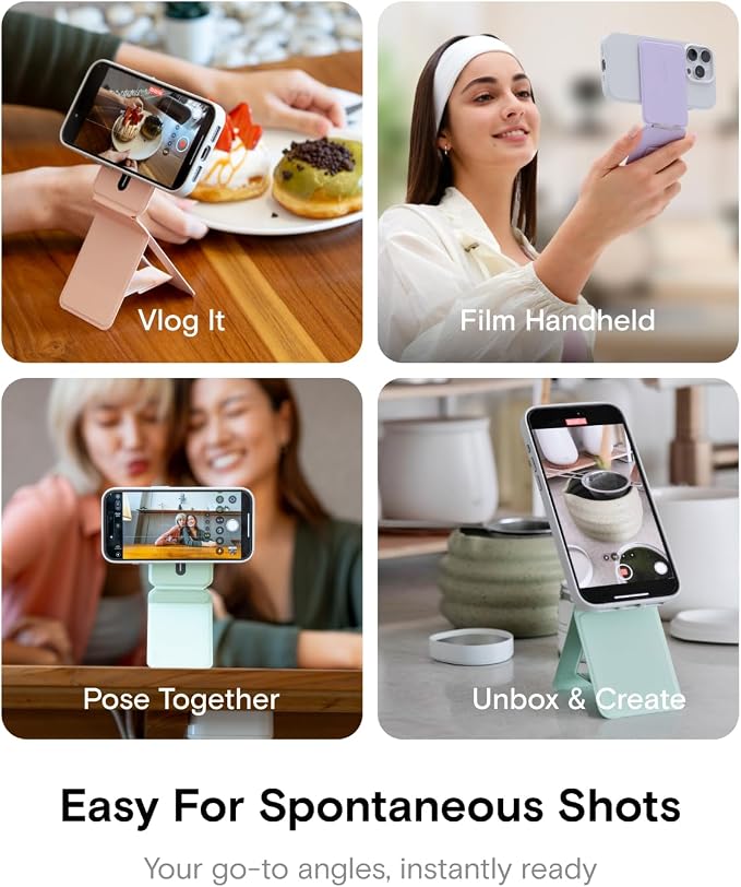 MOFT Phone Tripod Stand, Portable Selfie Stick for iPhone, Mulit-Angle | Pocket Size | Strong Magnets l MOVAS Leather | Magsafe Compatible | Easy to Charge | Stylish |For Content Creators