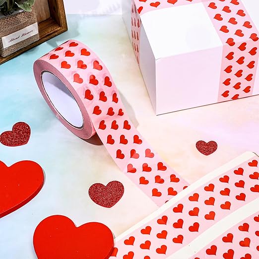 Whaline 109 Yard Valentine's Day Packing Tape Pink Red Love Heart Pattern Tape Waterproof Shipping Tape for Small Business DIY Crafts Present Packing Box Holiday Supplies