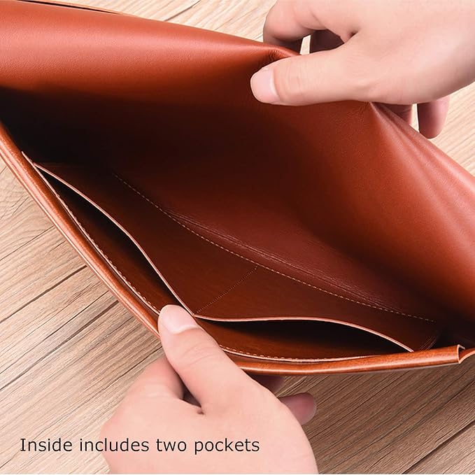 Enyuwlcm PU Leather A4 File Folder Document Holder Envelope Folder Case with Snap Closure for Receipt Contract Brown