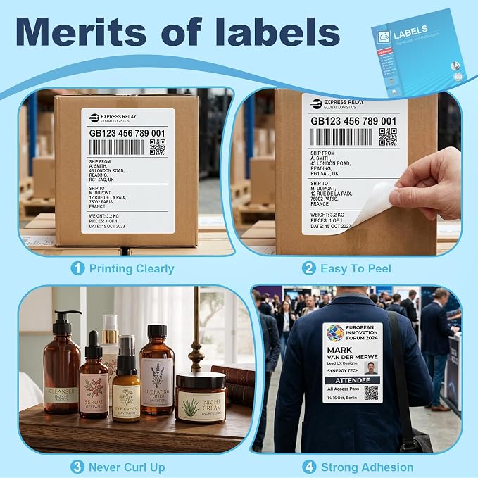Printable Sticker Paper, 30 Sheets 8.5"x11", Printable Full Sheet Labels for Laser & Inkjet Printers, Shipping, Packaging, Signs, Mailing & Product Stickers, Adhesive Labels