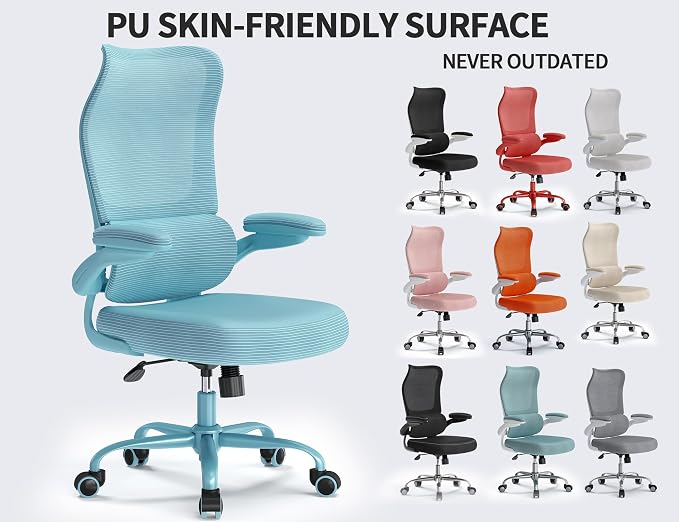 TRALT Office Chair Ergonomic Desk Chair - Gaming Chair with Lumbar Support | 330 LBS Home Office Desk Chairs , Reading Chair with Flip-up Armrests, Comfortable Computer Chairs (1, Blue)