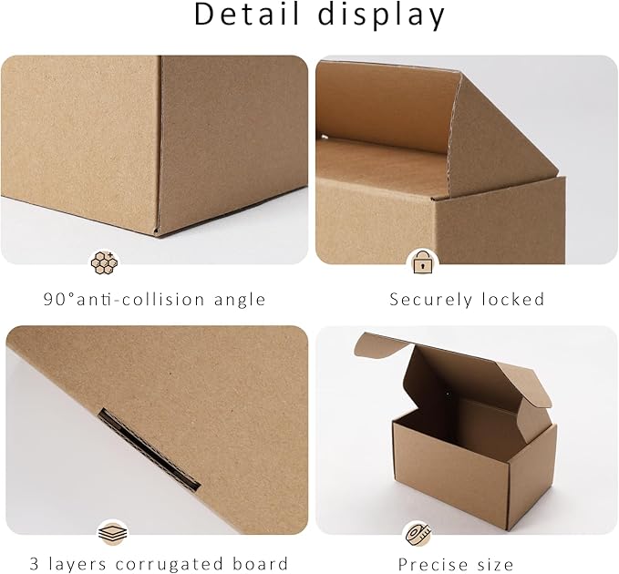 BIOBROWN 6x4x3" 50 Pack Corrugated Cardboard Boxes Small Shipping Box for Packaging Small Business Mailer Mailing Kraft