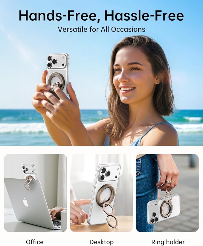 SYNCWIRE Magnetic Phone Ring Holder, for MagSafe Phone Grip Stand Kickstand | 360° Rotation, Double-Sided Magnet, Cell Phone Grip Finger Holder, for iPhone 17 16 15 14 13 12 Pro Max, MagSafe Accessories