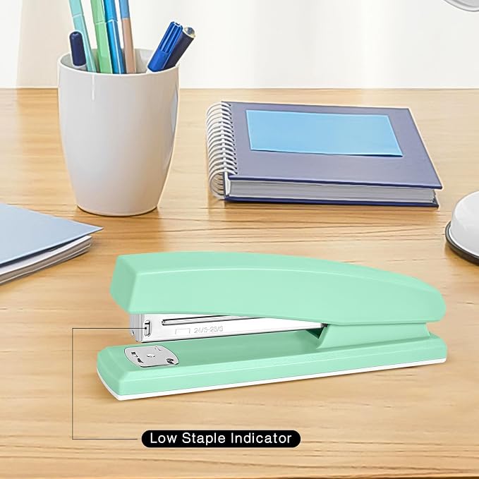 Stapler 25 Sheet Capacity with 1000 Staples and Staple Remover, Green | Staplers for Desk, Non-Slip Office Stapler