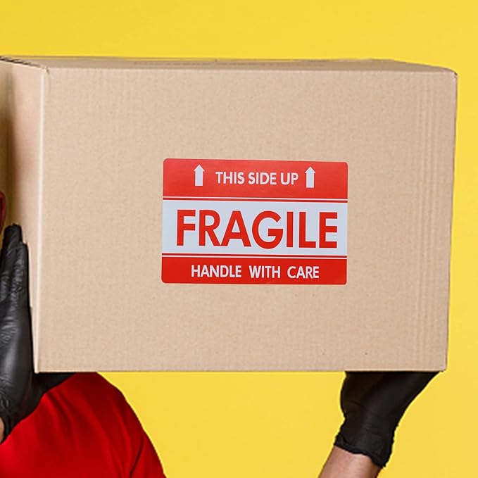 Hybsk This Side Up Fragile Stickers 2x3 Inch Handle with Care Shiping and Packing Warning Adhesive Label 300 Per Roll (2x3 inch)