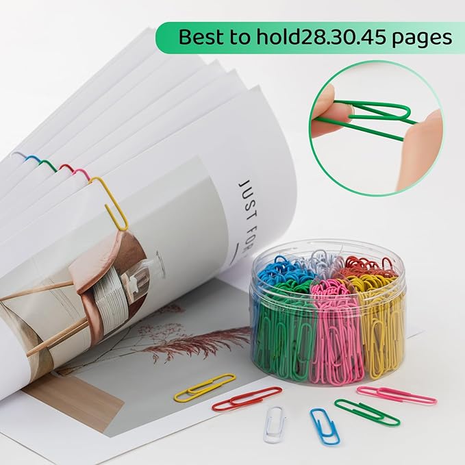 Paper Clips Colorful, 300PCS Jumbo 2 inch, Durable and Rustproof, Large Great for Office School Organizing (Multicolored, 2 inch)