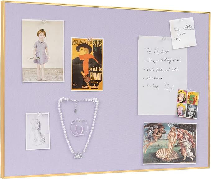 Fabric Bulletin Board 16x12 inches, Golden Aluminum Framed Wall Pin Board | Cork Board Alternative for Wall with Push Pins for Office and Home, Linen Display Mood Board for Photos, Notes & Reminders