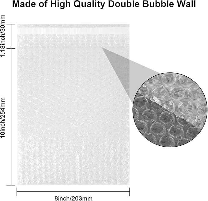 50Pack Self-Seal Bubble Out Bag Pouches 8 x 10 Inch Double Walled Self-Sealing Protective Bubble Pouches Wrap Cushioning Bags for Shipping, Packing, Moving