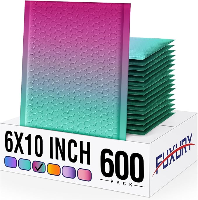 Fuxury Bubble Mailers 6x10 Inch 600 Pack Padded Envelopes Usable Size 6x9" Thick Mailing Envelopes Bubble Opaque Padded Mailers Shipping Bags for Mailing Jewelry Makeup Small Business #0 PinkGreen