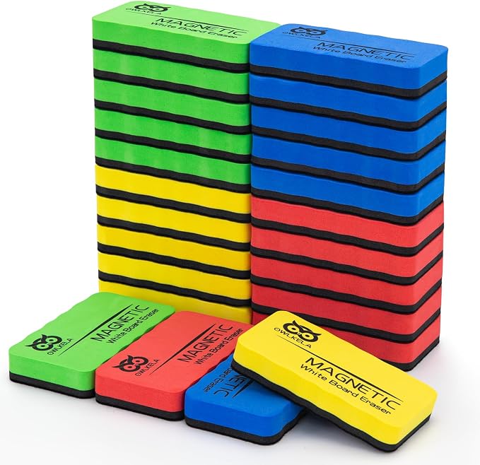 OWLKELA 24 Pcs Dry Erase Erasers, 4 Colors | Magnetic, Erasers for White Board Markers, Ideal for Classroom, Home and Office