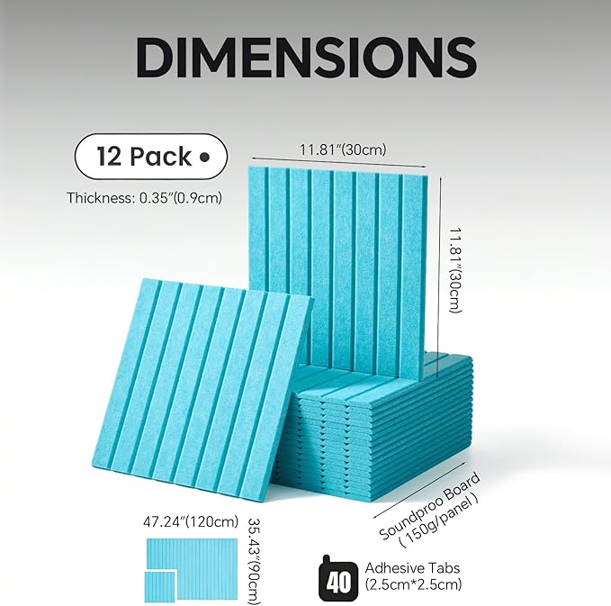 Large Felt Bulletin Board Cork Board Alternative with Safe Removable Adhesive Tabs, Wall Bulletin Board for Home Office Classroom Pin Board (Sky Blue, Fine-Stripe 12-Pack)