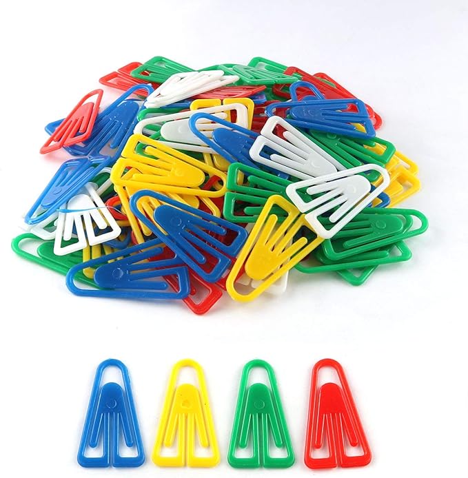 E-outstanding 200pcs Plastic Paper Clips 35mm Long Mixed Color Triangle Clips