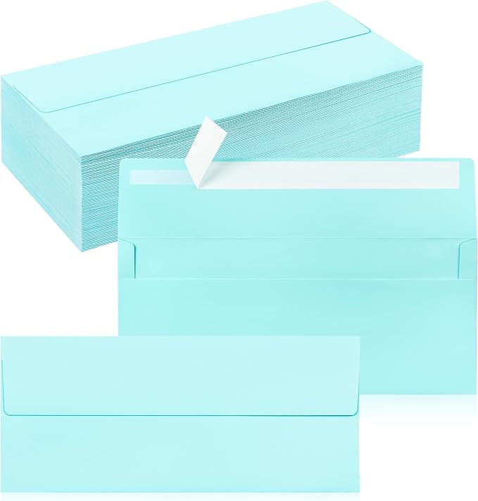 100 Pack #10 Light Blue Envelopes Letter Size Self Seal Business Envelopes | Security Mailing Envelopes, 4 1/8 x 9 1/2 Inches